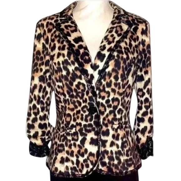 Wet Seal Fashion Jacket Black Tan Leopard Print, Size Large - Picture 1 of 8